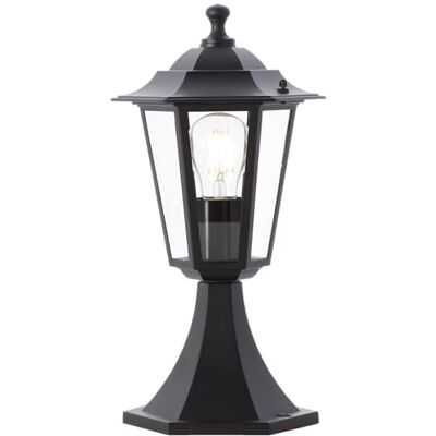 Lightbox Pollerlampe mit Glas Regenschutz schwarze Outdoor Sockelleuchte Pollerlampe, 36 x 19 x 17 cm, E27, max. 60 W, IP44, Metall/Glas Lightbox Pollerlampe mit Glas Regenschutz schwarze Outdoor Sockelleuchte Pollerlampe, 36 x 19 x 17 cm, E27, max. 60 W, IP44, Metall/Glas