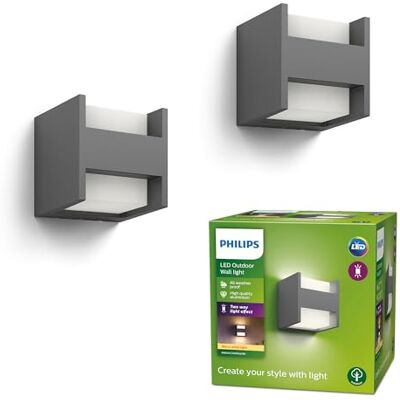 Philips Arbour LED Outdoor Wandleuchte (6 W), wetterfeste Außenleuchte mit warmweißem Licht, energiesparende LED Beleuchtung, anthrazit, Doppelpack Philips Arbour LED Outdoor Wandleuchte (6 W), wetterfeste Außenleuchte mit warmweißem Licht, energiesparende LED Beleuchtung, anthrazit, Doppelpack