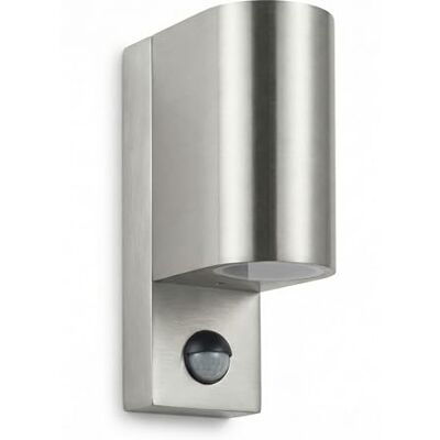 Maxkomfort Außenwandleuchte UP&DOWN Silber, mit Bewegungsmelder, IP44 wetterfeste Wandleuchte außen für 2x GU10, architektonische Outdoor Wandlampe aus Aluminium für Hauswand & Fassade Maxkomfort Außenwandleuchte UP&DOWN Silber, mit Bewegungsmelder, IP44 wetterfeste Wandleuchte außen für 2x GU10, architektonische Outdoor Wandlampe aus Aluminium für Hauswand & Fassade