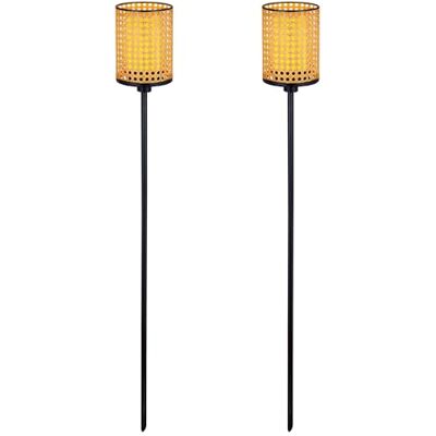 Esotec Solar Steckleuchten Garten Gartenleuchten 2er Set Sansibar 102867 Flackerlicht, Metall, Rattan-Optik, LED bernsteinfarben, 2x 3teiliger Erdspieß, Akku NiMH 300mAh wechselbar, ⌀xH 12x90cm Esotec Solar Steckleuchten Garten Gartenleuchten 2er Set Sansibar 102867 Flackerlicht, Metall, Rattan-Optik, LED bernsteinfarben, 2x 3teiliger Erdspieß, Akku NiMH 300mAh wechselbar, ⌀xH 12x90cm