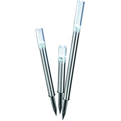Esotec Leuchtstäbe Solar Gartenstecker Gartendeko Trio Sticks 3erSet 102600 LED-Gartendeko 3er Set, 6500K, bis 8Std., NiMH Akku wechselbar, Polykristallin, Edelstahl, Erdspieß, H22/35/50cm, IP44 Esotec Leuchtstäbe Solar Gartenstecker Gartendeko Trio Sticks 3erSet 102600 LED-Gartendeko 3er Set, 6500K, bis 8Std., NiMH Akku wechselbar, Polykristallin, Edelstahl, Erdspieß, H22/35/50cm, IP44