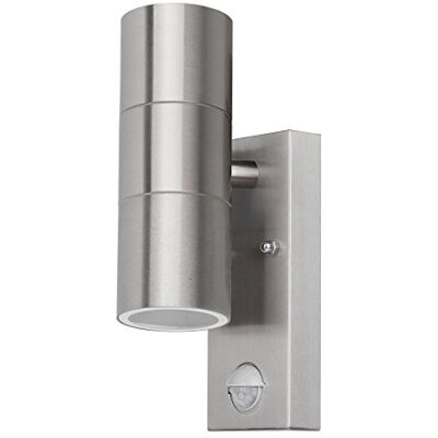 Grafner Edelstahl Wandlampe mit Bewegungsmelder, silber, nach oben und unten gerichtetem Lichtschein, IP44, 2x GU10 Fassung, für außen und innen, Wandleuchte Wand Lampe nach oben und unten scheinend Grafner Edelstahl Wandlampe mit Bewegungsmelder, silber, nach oben und unten gerichtetem Lichtschein, IP44, 2x GU10 Fassung, für außen und innen, Wandleuchte Wand Lampe nach oben und unten scheinend