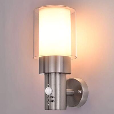 Maxkomfort Aussenleuchte mit Bewegungsmelder + 8W LED warmweiß E27 Fassung Wand-leuchte Wandlampe Flurleuchte Edelstahl modern IP44 ASTERIA 1773 Gartenleuchte Maxkomfort Aussenleuchte mit Bewegungsmelder + 8W LED warmweiß E27 Fassung Wand-leuchte Wandlampe Flurleuchte Edelstahl modern IP44 ASTERIA 1773 Gartenleuchte