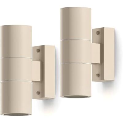 CALEX Turin Wandleuchte, Innen & Außen, 2× GU10 Fassung, Zylindrisch, Up & Downlight, Wasserdicht, Ohne Leuchtmittel, Sandfarbe, 2er Pack CALEX Turin Wandleuchte, Innen & Außen, 2× GU10 Fassung, Zylindrisch, Up & Downlight, Wasserdicht, Ohne Leuchtmittel, Sandfarbe, 2er Pack