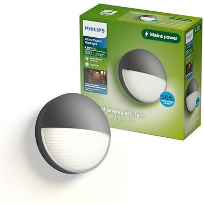 Philips Capricorn Außenwandleuchte, ultra-effizient, 800 lm, 2700 K, PowerShield, IP44 wetterfest, langlebig, Aluminium, modernes Design, integrierte LED, Anthrazitgrau Philips Capricorn Außenwandleuchte, ultra-effizient, 800 lm, 2700 K, PowerShield, IP44 wetterfest, langlebig, Aluminium, modernes Design, integrierte LED, Anthrazitgrau