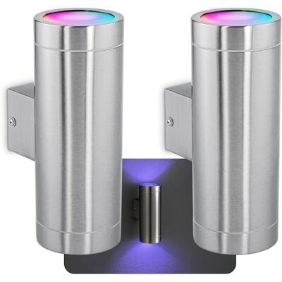 SSC-LUXon 2er Set TIRA Edelstahl Wandlampe Außen IP44 mit 2x Smart WiFi RGB GU10 LEDs Außen Wandleuchte Up Down Steuerung per App & Sprache SSC-LUXon 2er Set TIRA Edelstahl Wandlampe Außen IP44 mit 2x Smart WiFi RGB GU10 LEDs Außen Wandleuchte Up Down Steuerung per App & Sprache