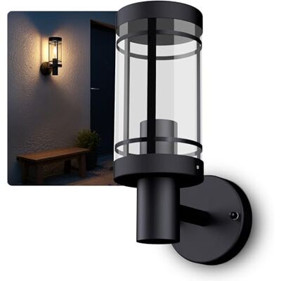 SSC-LUXon MIENTO Außenwandleuchte Laterne schwarz IP44 E27 wechselbar Schwarze Wandlaterne für Eingang, Haustür & Garten wetterfest IP44, rundum Licht durch Glas, E27, ohne Leuchtmittel SSC-LUXon MIENTO Außenwandleuchte Laterne schwarz IP44 E27 wechselbar Schwarze Wandlaterne für Eingang, Haustür & Garten wetterfest IP44, rundum Licht durch Glas, E27, ohne Leuchtmittel