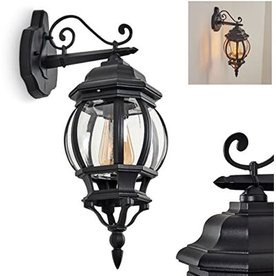 HOFSTEIN Außenwandleuchte Lentua, Außenwandlampe aus Metall/Kunststoff in Schwarz/Klar, Wandleuchte Down im Retro/Vintage/Antik-Design, E27, IP44, Eingangsbereich, Terrasse, Haustür, Hof HOFSTEIN Außenwandleuchte Lentua, Außenwandlampe aus Metall/Kunststoff in Schwarz/Klar, Wandleuchte Down im Retro/Vintage/Antik-Design, E27, IP44, Eingangsbereich, Terrasse, Haustür, Hof