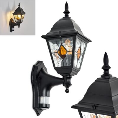 HOFSTEIN Außenwandleuchte Naofe, Außenwandlampe mit Bewegungsmelder aus Metall/Glas in Schwarz/Klar/Orange, Wandleuchte außen Vintage/Antik/Landhaus, E27, IP44, Garten, Hof, Außenbereich, Haustür HOFSTEIN Außenwandleuchte Naofe, Außenwandlampe mit Bewegungsmelder aus Metall/Glas in Schwarz/Klar/Orange, Wandleuchte außen Vintage/Antik/Landhaus, E27, IP44, Garten, Hof, Außenbereich, Haustür