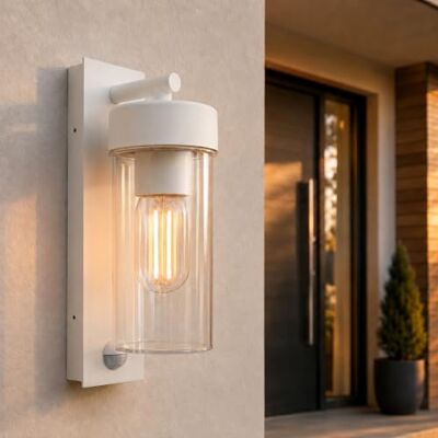Maxkomfort LED Außenwandleuchte mit Bewegungsmelder E27 Weiß IP44 – Sensor-Wandlampe aus Aluminium & Kunststoff für Außenbereich, 230V, automatische Lichtsteuerung 4052B Maxkomfort LED Außenwandleuchte mit Bewegungsmelder E27 Weiß IP44 – Sensor-Wandlampe aus Aluminium & Kunststoff für Außenbereich, 230V, automatische Lichtsteuerung 4052B