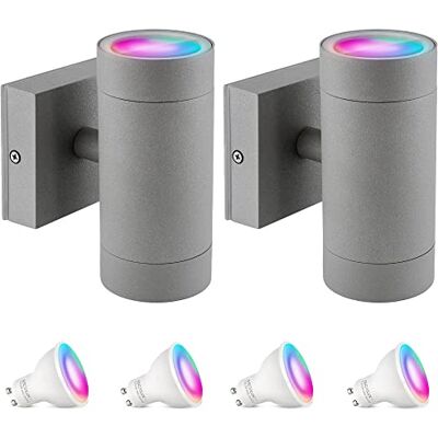 SSC-LUXon 2er Set Aussen Wandlampe anthrazit IP54 inkl. 4x Smart Home WiFi RGB GU10 LEDs Up Down Wandleuchte Steuerung per App & Sprache SSC-LUXon 2er Set Aussen Wandlampe anthrazit IP54 inkl. 4x Smart Home WiFi RGB GU10 LEDs Up Down Wandleuchte Steuerung per App & Sprache