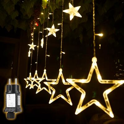 SALCAR Lichterkette mit 12 LED Sternen, 2M 138 Leuchten Fenster LED Lichtervorhang mit 8 Modi Innen & Außenlichterkette Wasserdicht Dekoration für Weihnachten, Warmweiß SALCAR Lichterkette mit 12 LED Sternen, 2M 138 Leuchten Fenster LED Lichtervorhang mit 8 Modi Innen & Außenlichterkette Wasserdicht Dekoration für Weihnachten, Warmweiß