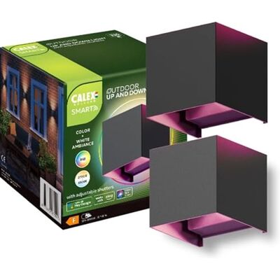 CALEX Smart Outdoor LED Wandleuchte, Up & Down, RGB-Farben & kalt- bis warmweiß Licht, dimmbar, integriertes LED-Modul, wasserdicht, App- & Sprachsteuerung, Schwarz, 2er Pack CALEX Smart Outdoor LED Wandleuchte, Up & Down, RGB-Farben & kalt- bis warmweiß Licht, dimmbar, integriertes LED-Modul, wasserdicht, App- & Sprachsteuerung, Schwarz, 2er Pack