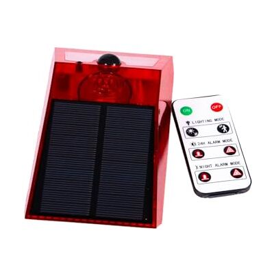 PRENDELUZ Solaralarm für den Außenbereich, 129 dB, mit LED-Licht, 3 W, 27 weiße und rote LEDs, Bewegungssensor, 5-8 m, Fernbedienung, IP55, ohne Kabel und Batterien, 90 x 160 x 40 mm PRENDELUZ Solaralarm für den Außenbereich, 129 dB, mit LED-Licht, 3 W, 27 weiße und rote LEDs, Bewegungssensor, 5-8 m, Fernbedienung, IP55, ohne Kabel und Batterien, 90 x 160 x 40 mm