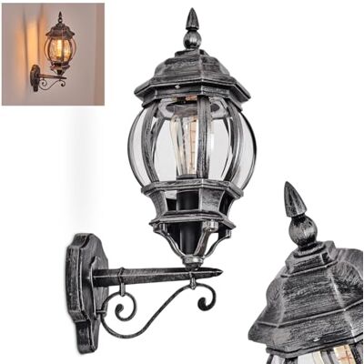 HOFSTEIN Außenwandleuchte Lentua, Außenwandlampe aus Metall/Kunststoff in Schwarz/Silber/Klar, Wandleuchte außen im Vintage/Antik/Landhaus-Design, Garten, Hof, Außenbereich, Haustür, E27, IP44 HOFSTEIN Außenwandleuchte Lentua, Außenwandlampe aus Metall/Kunststoff in Schwarz/Silber/Klar, Wandleuchte außen im Vintage/Antik/Landhaus-Design, Garten, Hof, Außenbereich, Haustür, E27, IP44