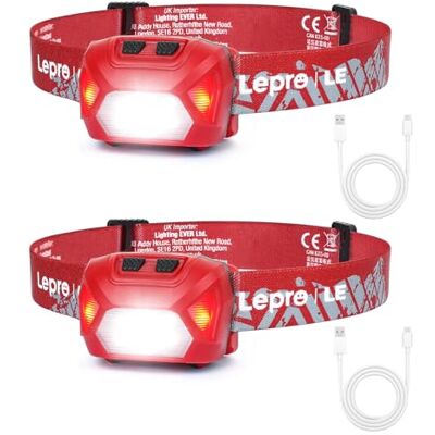 Lepro Stirnlampe LED Wiederaufladbar, USB C Kopflampe mit 6 Modi & Rotlicht 2000 Lux Superhell Kopflampe Stirnlampe, 6 Modi & Rotlicht, IPX4 Wasserdicht Stirnlampe, Ideal für Camping, Rot, 2 Stück Lepro Stirnlampe LED Wiederaufladbar, USB C Kopflampe mit 6 Modi & Rotlicht 2000 Lux Superhell Kopflampe Stirnlampe, 6 Modi & Rotlicht, IPX4 Wasserdicht Stirnlampe, Ideal für Camping, Rot, 2 Stück