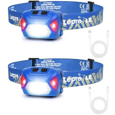 Lepro Stirnlampe LED Wiederaufladbar, USB C Kopflampe mit 6 Modi & Rotlicht 2000 Lux Superhell Kopflampe Stirnlampe, 6 Modi & Rotlicht, IPX4 Wasserdicht Stirnlampe, Ideal für Camping, Blau, 2 Stück Lepro Stirnlampe LED Wiederaufladbar, USB C Kopflampe mit 6 Modi & Rotlicht 2000 Lux Superhell Kopflampe Stirnlampe, 6 Modi & Rotlicht, IPX4 Wasserdicht Stirnlampe, Ideal für Camping, Blau, 2 Stück