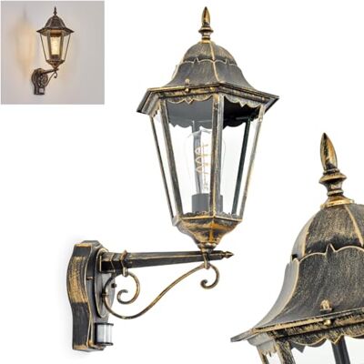 HOFSTEIN Außenwandleuchte Hongkong, Außenwandlampe mit Bewegungsmelder aus Metall/Glas in Braun/Gold/Klar, Wandleuchte außen Vintage/Antik/Landhaus, E27, IP44, Garten, Hof, Außenbereich, Haustür HOFSTEIN Außenwandleuchte Hongkong, Außenwandlampe mit Bewegungsmelder aus Metall/Glas in Braun/Gold/Klar, Wandleuchte außen Vintage/Antik/Landhaus, E27, IP44, Garten, Hof, Außenbereich, Haustür