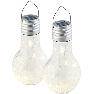 Lunartec LED Akku Lampe: 2er-Set Deko-LED-Glühbirne im Crackle-Glas-Design, Solar-Sensor (Glühbirne-Solarlampe, Solar-Beleuchtung, Outdoor) Lunartec LED Akku Lampe: 2er-Set Deko-LED-Glühbirne im Crackle-Glas-Design, Solar-Sensor (Glühbirne-Solarlampe, Solar-Beleuchtung, Outdoor)