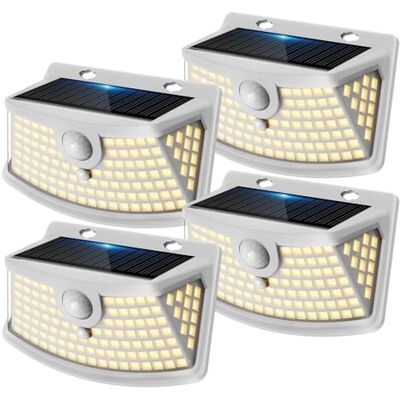 Aootek Solarlampen für Außen mit Bewegungsmelder, 4er Set, Garten, 120 LED 270° Breiter Winkel, IP65 Wasserdicht, Solar Wandleuchte, Sicherheitslicht, Gartenbeleuchtung, Weißer Rahmen, Warmweiß Aootek Solarlampen für Außen mit Bewegungsmelder, 4er Set, Garten, 120 LED 270° Breiter Winkel, IP65 Wasserdicht, Solar Wandleuchte, Sicherheitslicht, Gartenbeleuchtung, Weißer Rahmen, Warmweiß