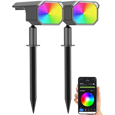 Luminea Home Control Gartenstrahler Solar: 2er-Set smarte Solar-Spots, RGB-CCT-LED, 100 lm, 2.200 mAh, 1 W, IP65 (LED Solarstrahler mit Erdspieß, Erdspießstrahler, iPad) Luminea Home Control Gartenstrahler Solar: 2er-Set smarte Solar-Spots, RGB-CCT-LED, 100 lm, 2.200 mAh, 1 W, IP65 (LED Solarstrahler mit Erdspieß, Erdspießstrahler, iPad)