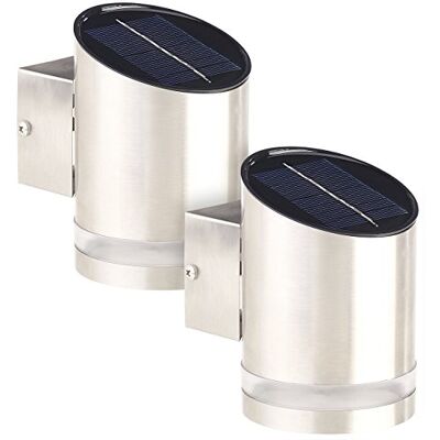 Lunartec Solarlampen: 2er-Set Elegante Solar-LED-Wandleuchte für den Außenbereich, Edelstahl (Hauswand-Beleuchtung Solar, Solarleuchten Wandmontage, Dachrinnenleuchten) Lunartec Solarlampen: 2er-Set Elegante Solar-LED-Wandleuchte für den Außenbereich, Edelstahl (Hauswand-Beleuchtung Solar, Solarleuchten Wandmontage, Dachrinnenleuchten)