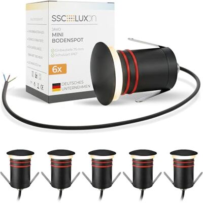 SSC-LUXon 6x JAVO Bodenspots rund schwarz IP67 warmweiß indirektes Licht Mini Bodeneinbaustrahler schwarz mit blendfreiem Licht für Hauseingang, Wege & Terrasse, wetterfest IP67, mit Kabel 230V SSC-LUXon 6x JAVO Bodenspots rund schwarz IP67 warmweiß indirektes Licht Mini Bodeneinbaustrahler schwarz mit blendfreiem Licht für Hauseingang, Wege & Terrasse, wetterfest IP67, mit Kabel 230V