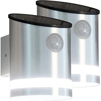 Lunartec LED-Solar-Außenleuchte: 2er-Set Solar-LED-Wandleuchten mit Bewegungssensor, Edelstahl, 50 lm (Sensor-Wandleuchte, Außenwandleuchten, Lampe) Lunartec LED-Solar-Außenleuchte: 2er-Set Solar-LED-Wandleuchten mit Bewegungssensor, Edelstahl, 50 lm (Sensor-Wandleuchte, Außenwandleuchten, Lampe)