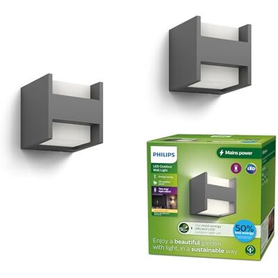 Philips Arbour LED Outdoor ultra effiziente Wandleuchte, 2-flammig/up-down, wetterfeste Außenleuchte mit warmweißem Licht, energiesparende LED Beleuchtung, anthrazit, Doppelpack Philips Arbour LED Outdoor ultra effiziente Wandleuchte, 2-flammig/up-down, wetterfeste Außenleuchte mit warmweißem Licht, energiesparende LED Beleuchtung, anthrazit, Doppelpack