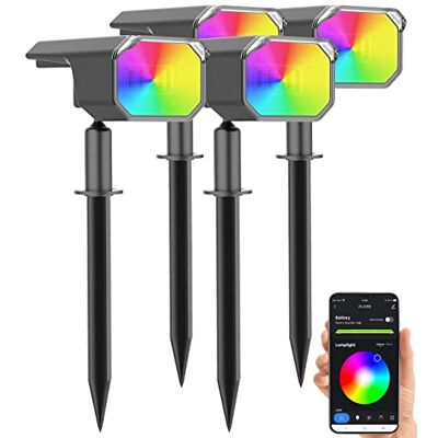 Luminea Home Control LED-Spot mit Erdspieß: 4er-Set smarte Solar-Spots, RGB-CCT-LED, 100 lm, 2.200 mAh, 1 W, IP65 (Gartenstrahler mit Bluetooth, Solarstrahler mit Bluetooth) Luminea Home Control LED-Spot mit Erdspieß: 4er-Set smarte Solar-Spots, RGB-CCT-LED, 100 lm, 2.200 mAh, 1 W, IP65 (Gartenstrahler mit Bluetooth, Solarstrahler mit Bluetooth)