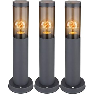 GLOBO Wegeleuchte Pollerleuchte Außen Sockelleuchte Gartenlampen anthrazit, Standleuchte Balkon, Edelstahl rauchfarben, 1x E27 Fassung, DxH 7,6x45cm, 3er Set GLOBO Wegeleuchte Pollerleuchte Außen Sockelleuchte Gartenlampen anthrazit, Standleuchte Balkon, Edelstahl rauchfarben, 1x E27 Fassung, DxH 7,6x45cm, 3er Set