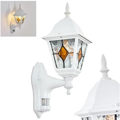 HOFSTEIN Außenwandleuchte Naofe, Außenwandlampe mit Bewegungsmelder aus Metall/Glas in Weiß/Klar/Orange, Wandleuchte außen Vintage/Antik/Landhaus, E27, IP44, Garten, Hof, Außenbereich, Haustür HOFSTEIN Außenwandleuchte Naofe, Außenwandlampe mit Bewegungsmelder aus Metall/Glas in Weiß/Klar/Orange, Wandleuchte außen Vintage/Antik/Landhaus, E27, IP44, Garten, Hof, Außenbereich, Haustür