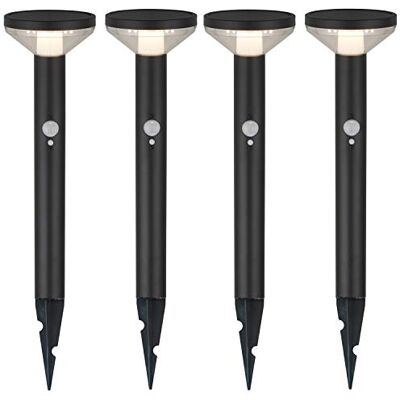 Maclean 4er Pack Solar LED-Leuchte – 3 Modi, Bewegungssensor, IP44, 220 Lumen, 4000K, Li-Ion Akku, Gartenbeleuchtung mit Erdspieß (Schwarz, 4 Stück) Maclean 4er Pack Solar LED-Leuchte – 3 Modi, Bewegungssensor, IP44, 220 Lumen, 4000K, Li-Ion Akku, Gartenbeleuchtung mit Erdspieß (Schwarz, 4 Stück)