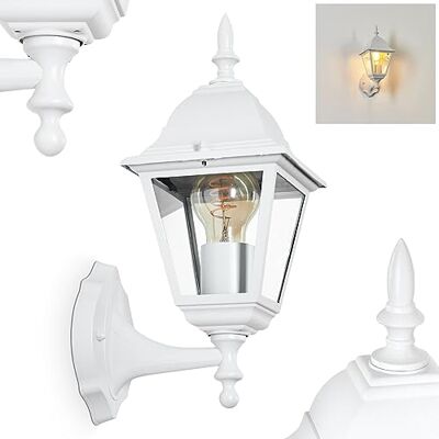 HOFSTEIN Außenwandleuchte Naofe, Außenwandlampe aus Metall/Glas in Weiß/Klar, moderne Wandleuchte Up im Retro/Vintage/Landhaus-Design, E27, IP44, Eingangsbereich, Haustür, Terrasse, Hof HOFSTEIN Außenwandleuchte Naofe, Außenwandlampe aus Metall/Glas in Weiß/Klar, moderne Wandleuchte Up im Retro/Vintage/Landhaus-Design, E27, IP44, Eingangsbereich, Haustür, Terrasse, Hof