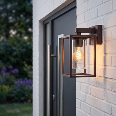 HOFSTEIN Außenwandleuchte Trancozelos, Außenwandlampe aus Metall/Glas in Rostfarben/Klar, moderne Wandleuchte Down im Retro/Vintage-Design, E27, IP44, Eingangsbereich, Haustür, Hof HOFSTEIN Außenwandleuchte Trancozelos, Außenwandlampe aus Metall/Glas in Rostfarben/Klar, moderne Wandleuchte Down im Retro/Vintage-Design, E27, IP44, Eingangsbereich, Haustür, Hof