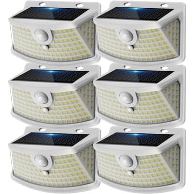 Aootek Solarlampen für Außen mit Bewegungsmelder, 6er Set, Garten, 120 LED 270° Breiter Winkel, IP65 Wasserdicht, Solar Wandleuchte, Sicherheitslicht, Gartenbeleuchtung, Weißer Rahmen, Kaltweiß Aootek Solarlampen für Außen mit Bewegungsmelder, 6er Set, Garten, 120 LED 270° Breiter Winkel, IP65 Wasserdicht, Solar Wandleuchte, Sicherheitslicht, Gartenbeleuchtung, Weißer Rahmen, Kaltweiß