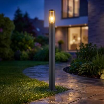 GLOBO Wegeleuchte Pollerleuchte außen Gartenlampen anthrazit IP44, Standleuchte Terrasse Balkon, Edelstahl rauchfarben, 1x E27 Fassung, DxH 12,7x110cm GLOBO Wegeleuchte Pollerleuchte außen Gartenlampen anthrazit IP44, Standleuchte Terrasse Balkon, Edelstahl rauchfarben, 1x E27 Fassung, DxH 12,7x110cm