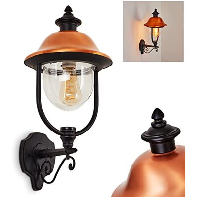 HOFSTEIN Außenwandleuchte Gascon, Außenwandlampe aus Metall/Kunststoff in Schwarz/Kupfer/Klar, Wandleuchte Up außen im Landhaus/Retro/Vintage-Stil, E27, IP44, Hof, Eingangsbereich, Terrasse, Haustür HOFSTEIN Außenwandleuchte Gascon, Außenwandlampe aus Metall/Kunststoff in Schwarz/Kupfer/Klar, Wandleuchte Up außen im Landhaus/Retro/Vintage-Stil, E27, IP44, Hof, Eingangsbereich, Terrasse, Haustür