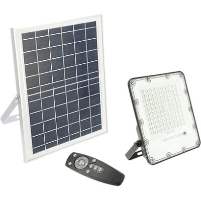 GTV Solar-LED-Strahler BRAVOS Solarlampen für Außen Solar Strahler IP65 Wasserdichte 100W, 1000lm, 6400K, IP65, 120°, Solarpanel, Fernbedienung, Schwarz GTV Solar-LED-Strahler BRAVOS Solarlampen für Außen Solar Strahler IP65 Wasserdichte 100W, 1000lm, 6400K, IP65, 120°, Solarpanel, Fernbedienung, Schwarz