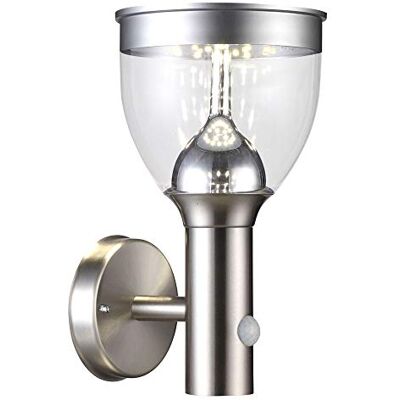 GLOBO Solarlampen für Außen Garten Solarstrahler grau klar für Außen mit Bewegungsmelder Solarwandleuchten Edelstahl, Sensor, LED, H 28,7 cm GLOBO Solarlampen für Außen Garten Solarstrahler grau klar für Außen mit Bewegungsmelder Solarwandleuchten Edelstahl, Sensor, LED, H 28,7 cm