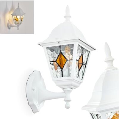 HOFSTEIN Außenwandleuchte Naofe, Außenwandlampe aus Metall/Glas in Weiß/Klar/Orange, Wandleuchte außen im Vintage/Antik/Landhaus-Design, E27, IP44 für Garten, Hof, Außenbereich, Haustür HOFSTEIN Außenwandleuchte Naofe, Außenwandlampe aus Metall/Glas in Weiß/Klar/Orange, Wandleuchte außen im Vintage/Antik/Landhaus-Design, E27, IP44 für Garten, Hof, Außenbereich, Haustür