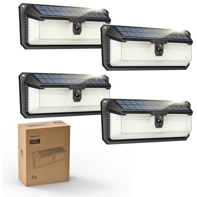 Philips Solarlampe Außen mit Bewegungsmelder, 258 LEDs Solarbetriebene Außen-Sicherheitsleuchte, 3 Modi, Wasserdichte Wandleuchte für Garten, Hof, Zaun, Garage (4 Stück) Philips Solarlampe Außen mit Bewegungsmelder, 258 LEDs Solarbetriebene Außen-Sicherheitsleuchte, 3 Modi, Wasserdichte Wandleuchte für Garten, Hof, Zaun, Garage (4 Stück)