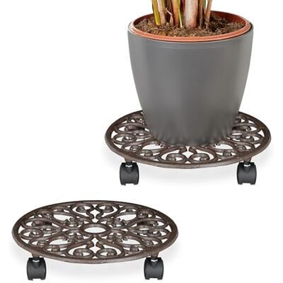 Relaxdays Pflanzenroller, 2er Set, rund, antikes Design, Gusseisen, HxD: 7,5x34 cm, innen & außen, Blumenroller, braun Relaxdays Pflanzenroller, 2er Set, rund, antikes Design, Gusseisen, HxD: 7,5x34 cm, innen & außen, Blumenroller, braun