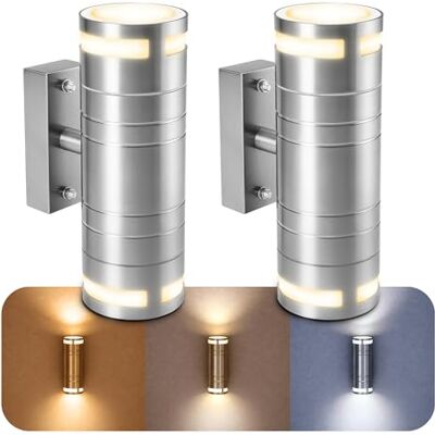 SSC-LUXon ELARI Außenwandleuchte 2er Set Up & Down IP44 5W 3 Lichtfarben Edelstahl-Wandlampen im 2er Set mit Up-Down-Licht für Fassade, Garten & Balkon, inkl. GU10 LED, warm / neutral / kaltweiß SSC-LUXon ELARI Außenwandleuchte 2er Set Up & Down IP44 5W 3 Lichtfarben Edelstahl-Wandlampen im 2er Set mit Up-Down-Licht für Fassade, Garten & Balkon, inkl. GU10 LED, warm / neutral / kaltweiß