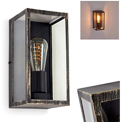 HOFSTEIN Außenwandleuchte Hamra, Außenwandlampe aus Metall/Glas in Schwarz-Goldfarben/Klar, moderne Wandleuchte in Gitter-Optik mit Lichteffekt, E27, IP44, Hof, Eingangsbereich, Terrasse, Haustür HOFSTEIN Außenwandleuchte Hamra, Außenwandlampe aus Metall/Glas in Schwarz-Goldfarben/Klar, moderne Wandleuchte in Gitter-Optik mit Lichteffekt, E27, IP44, Hof, Eingangsbereich, Terrasse, Haustür