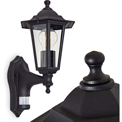 HOFSTEIN Außenwandleuchte Loria, Außenwandlampe mit Bewegungsmelder aus Metall/Glas in Schwarz/Klar, Wandleuchte Up im Retro/Vintage/Landhaus-Design, E27, IP44, Eingangsbereich, Terrasse, Haustür, Hof HOFSTEIN Außenwandleuchte Loria, Außenwandlampe mit Bewegungsmelder aus Metall/Glas in Schwarz/Klar, Wandleuchte Up im Retro/Vintage/Landhaus-Design, E27, IP44, Eingangsbereich, Terrasse, Haustür, Hof