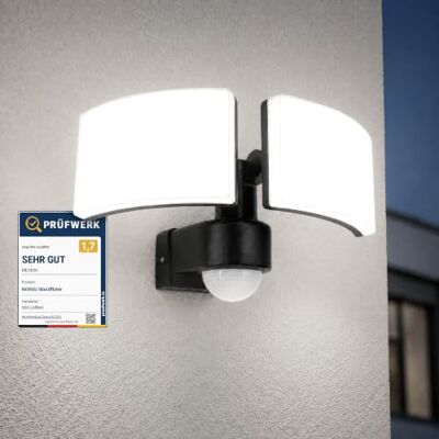SSC-LUXon NORSU Außenstrahler 2-flammig 40W mit Bewegungsmelder IP65 Doppelter LED-Fluter mit Bewegungs- & Dämmerungssensor 40W neutralweiß, zwei schwenkbare Köpfe für Hof & Einfahrt, IP65 SSC-LUXon NORSU Außenstrahler 2-flammig 40W mit Bewegungsmelder IP65 Doppelter LED-Fluter mit Bewegungs- & Dämmerungssensor 40W neutralweiß, zwei schwenkbare Köpfe für Hof & Einfahrt, IP65