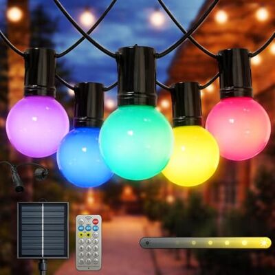 M mimotec 6.5M LED Solar Lichterkette Außen RGB Dimmbar 10 Birnen IP54 Wasserdicht Dekoration für Garten Terrasse Fassade Terrasse M mimotec 6.5M LED Solar Lichterkette Außen RGB Dimmbar 10 Birnen IP54 Wasserdicht Dekoration für Garten Terrasse Fassade Terrasse