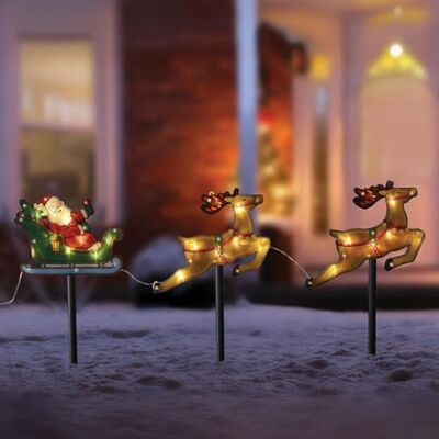 Festive Lights 53 cm Weihnachtsmann-Schlitten und Rentier Weihnachtsstecker Licht-Trio – 23 warmweiße LEDs, 6-Stunden-Timer, 8 Funktionen, batteriebetrieben, für den Innen- und Außenbereich, IP44 Festive Lights 53 cm Weihnachtsmann-Schlitten und Rentier Weihnachtsstecker Licht-Trio – 23 warmweiße LEDs, 6-Stunden-Timer, 8 Funktionen, batteriebetrieben, für den Innen- und Außenbereich, IP44