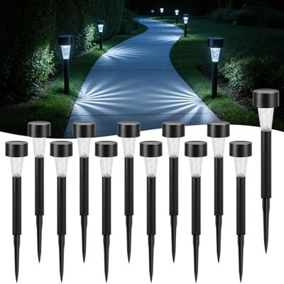 Aigostar 12er Set Solarlampen LED mit Erdspieß, Kaltweiß 6500K, IP44 Schutzart, Automatische Beleuchtung, Solarleuchten für Außen, Gartendeko Terrasse, Rasen, Beet, Weg Aigostar 12er Set Solarlampen LED mit Erdspieß, Kaltweiß 6500K, IP44 Schutzart, Automatische Beleuchtung, Solarleuchten für Außen, Gartendeko Terrasse, Rasen, Beet, Weg